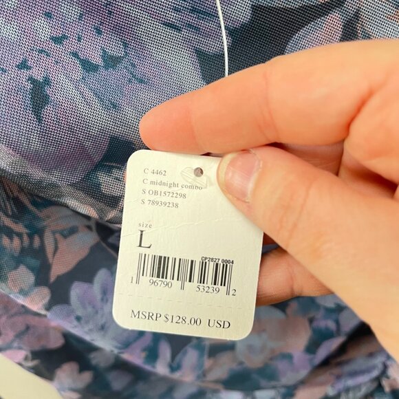 NEW Free People Midnight Combo Floral Mesh Ruched Bodycon Dress Long Sleeve Size - Picture 3 of 8